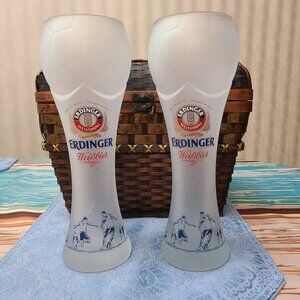 ERDINGER WEISSBRAU FROSTED BEER GLASS BIER GLAS 0.5L SOCCER THEME 10" TALL